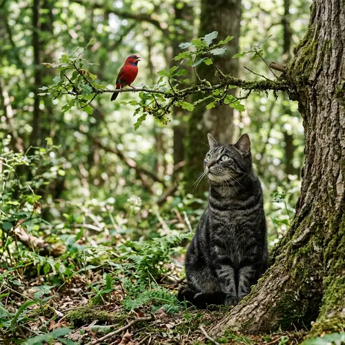 Enchanting Harmony of Nature: Cat & Bird in Peaceful Coexistence