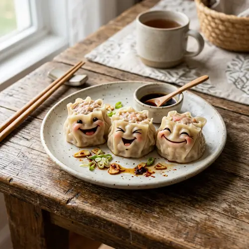 Joyful Siomai Dumplings on Ceramic Plate | Food Photography