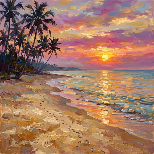 Impressionist Sunset Beach: A Serene View