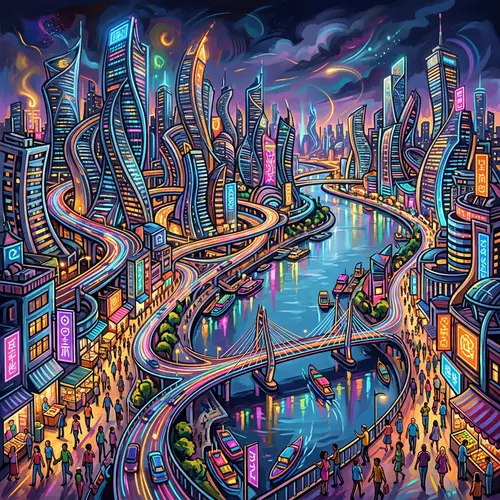 Vibrant Abstract Cityscape Art & Architecture