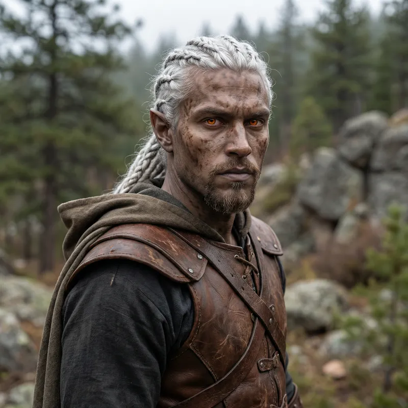 Half-Drow Male Character with Orange Eyes