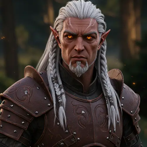 Half-Drow Male Character with Orange Eyes