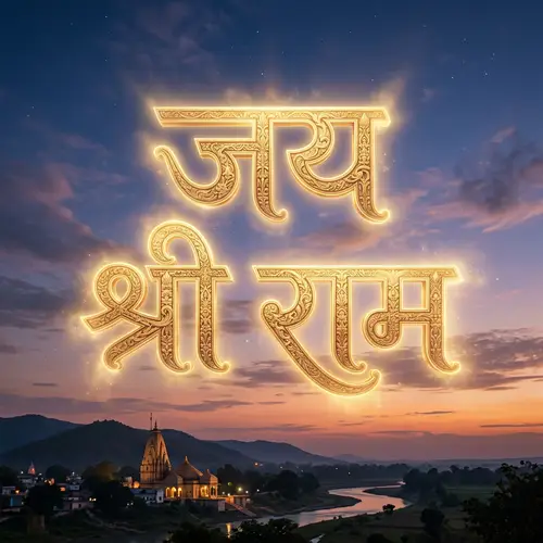 Jai Shree Ram - Majestic Golden Words in Twilight Sky