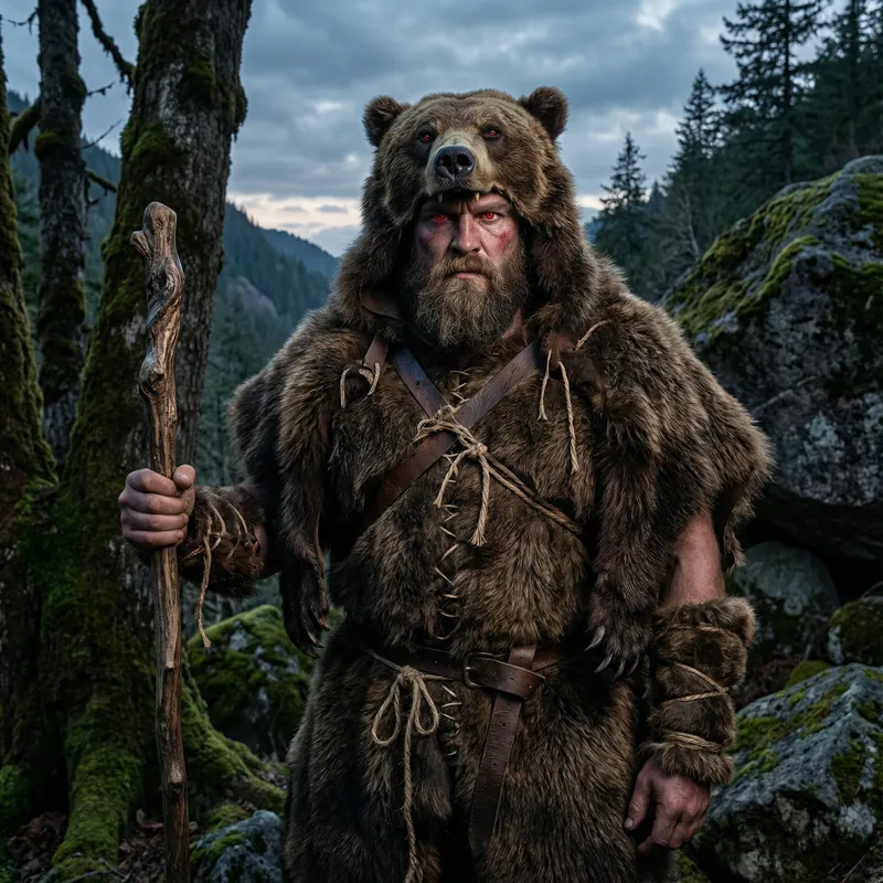 Mighty Warrior in Bear Skin Armor