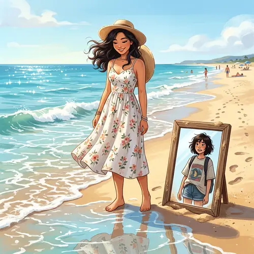 Personal Growth and Transformation at the Beach - Inspiring Illustration