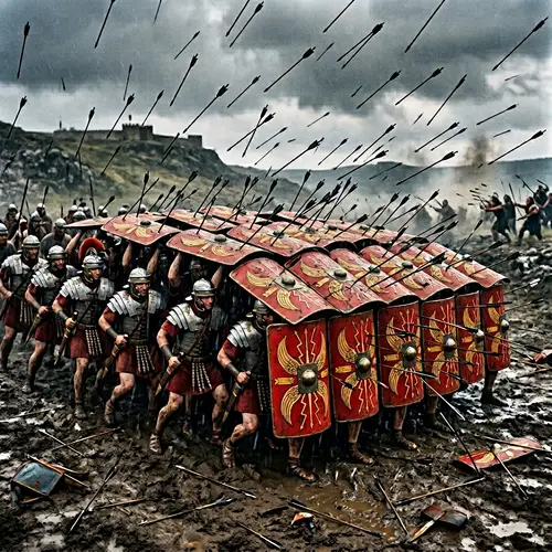 Roman Legionnaires in Testudo Formation: Strategy in Action