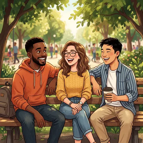 Close Friendship: Boys and Girl Hanging Out Illustration