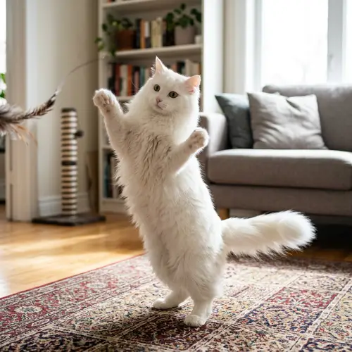 White Cat Dancing - Cute and Playful Feline Moves