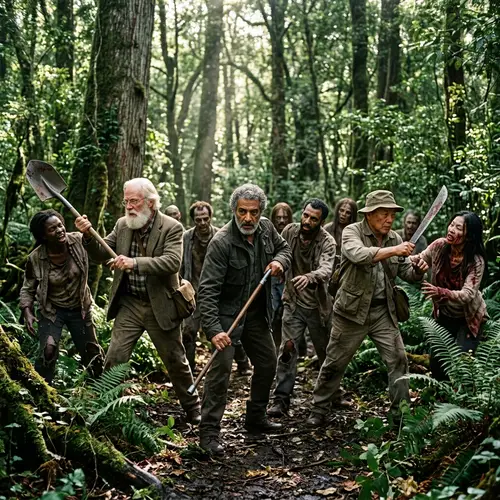 Epic Battle: Grandfathers vs Zombies in Dense Forest
