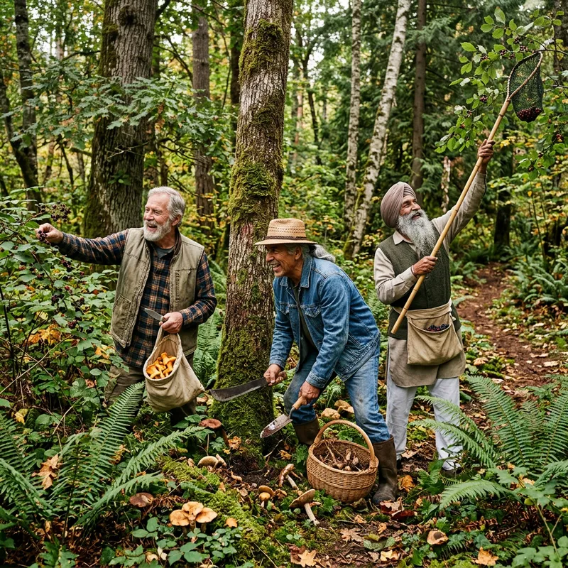 Elderly Grandfathers Competing for Forest Fruits