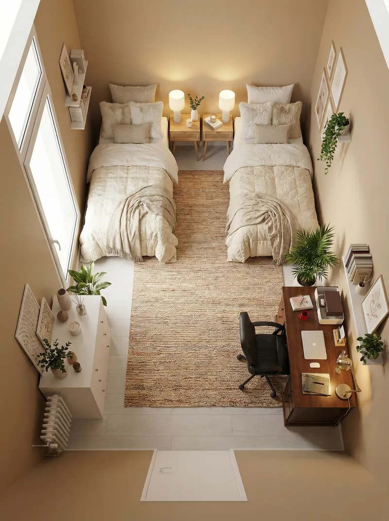 Bedroom Design Plan with Twin Beds