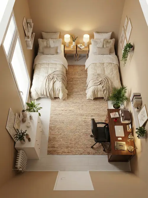 Bedroom Design Plan with Twin Beds