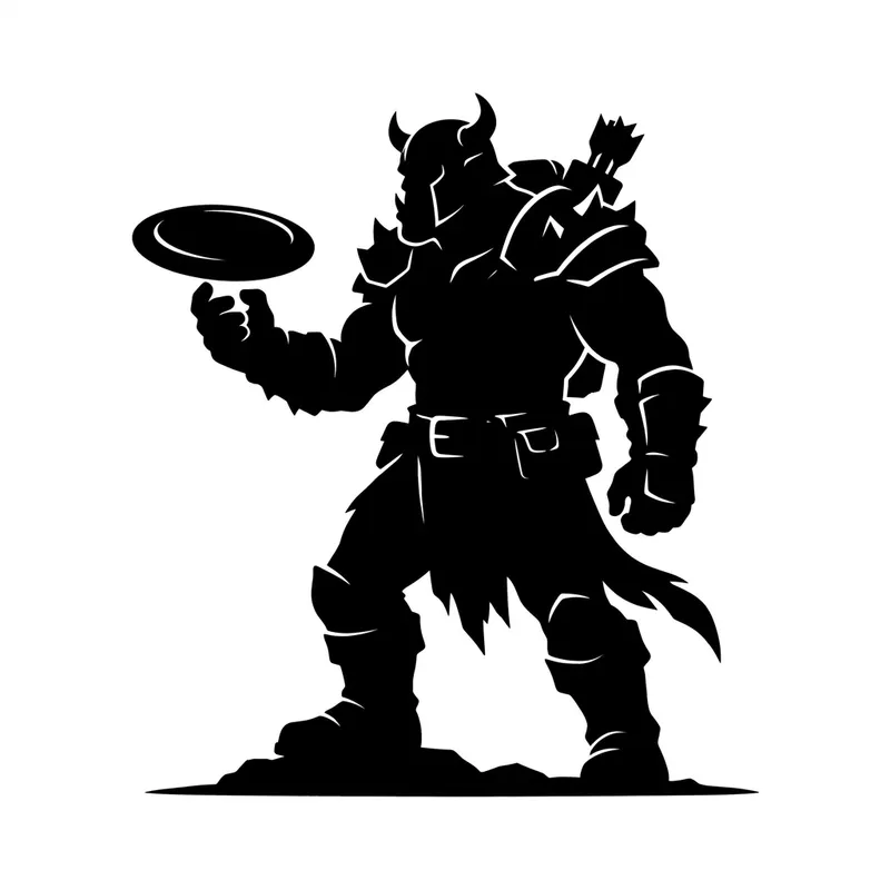Orc Silhouette with Frisbee - Minimalist Design