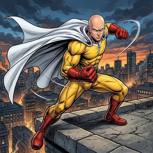Muscular Bald Superhero in Yellow Bodysuit - Dynamic Pose