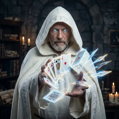 Mystical Wizard Casting Magical Poker Cards - Enchanting Image