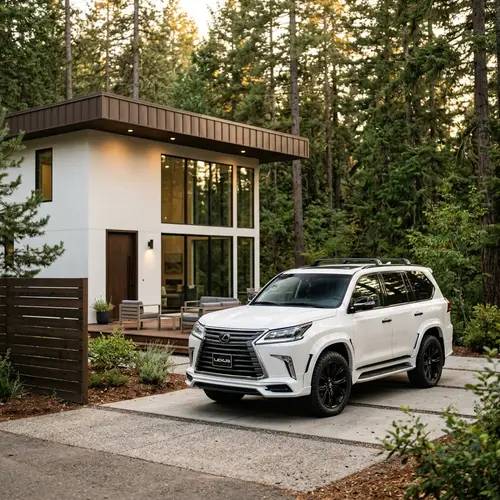 Stunning White Lexus LX 570 Next to Modern Home