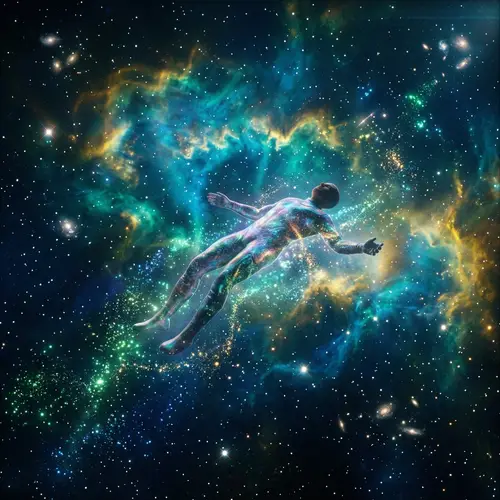 Cosmic Human Floating in Deep Space - Stars & Nebulae
