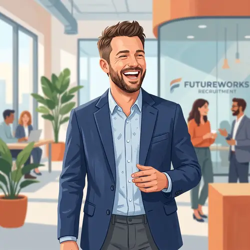 Professional Man Laughing | Corporate Recruitment Illustration