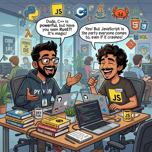 Humorous Cartoon of Software Developers Discussing Code