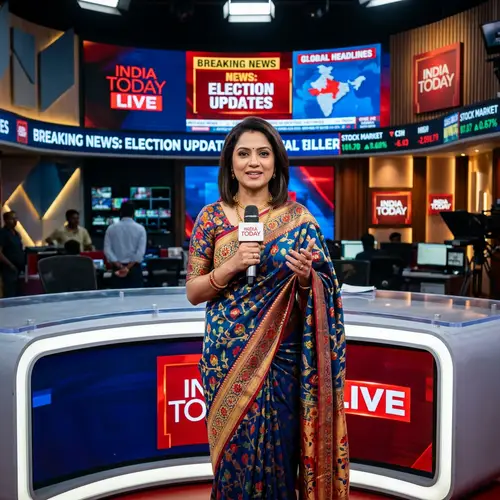 Professional Indian News Anchor on Modern Set