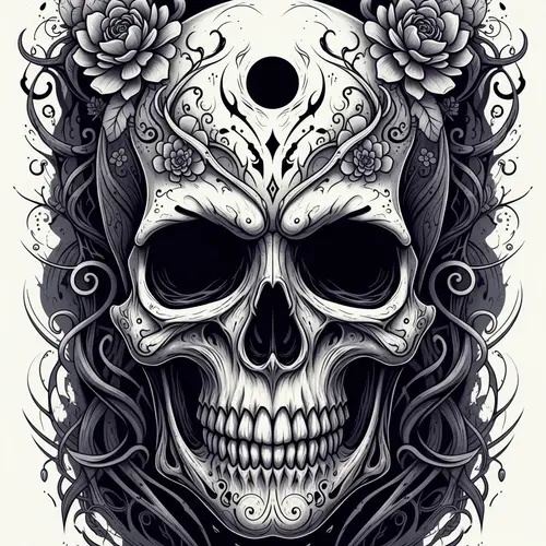 Gothic Witchy Skull Coloring Pages