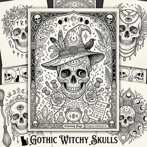 Gothic Witchy Skull Coloring Pages