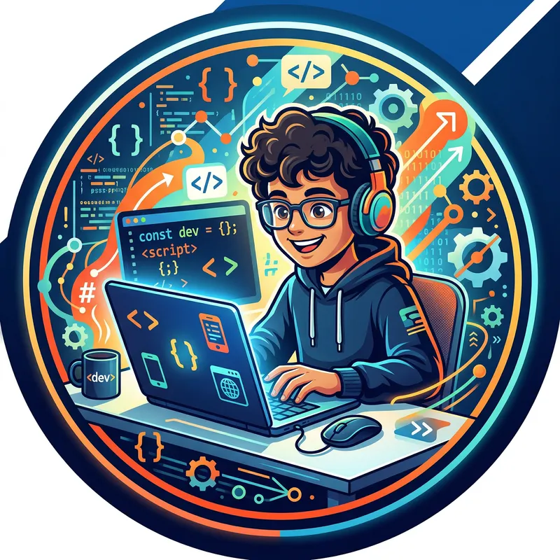 Vibrant Middle Eastern Young Software Developer Logo - Abstract Digital Art Style