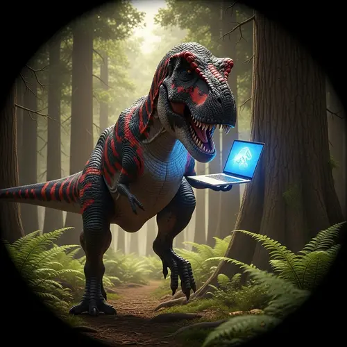 T-Rex with Laptop: The Ultimate Tech Dino