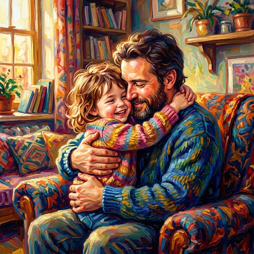 Heartwarming Father and Child Portrait Art