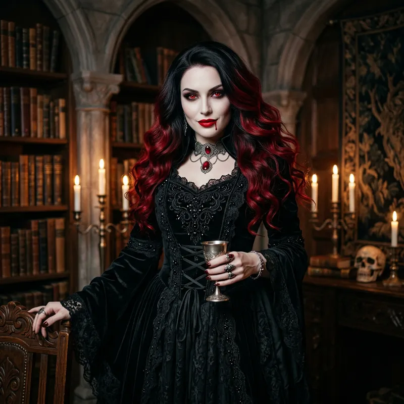Ethereal Vampire Beauty with Crimson Lips