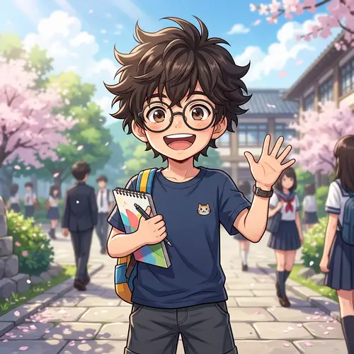 Cheerful Anime Boy Character in Dark Blue T-shirt | Chipi