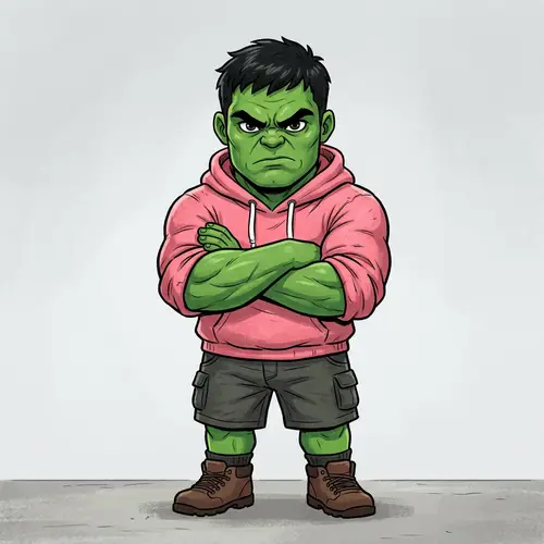 Minimalistic Green Hulk in Pink Hoodie Artwork
