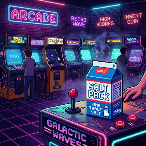 Retro Wave 8-Bit Art: Salt Pack & Arcade Background