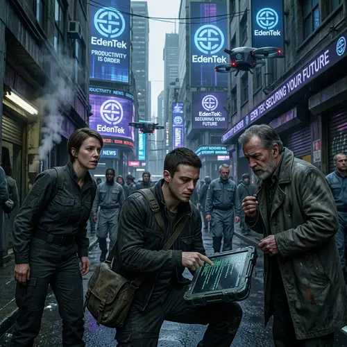 Cyberpunk Sci-Fi Thriller: EdenTek's Control System Disruption