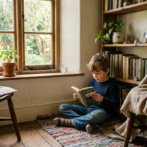 Realistic Image of Boy Sitting in House Corner | Free to Use