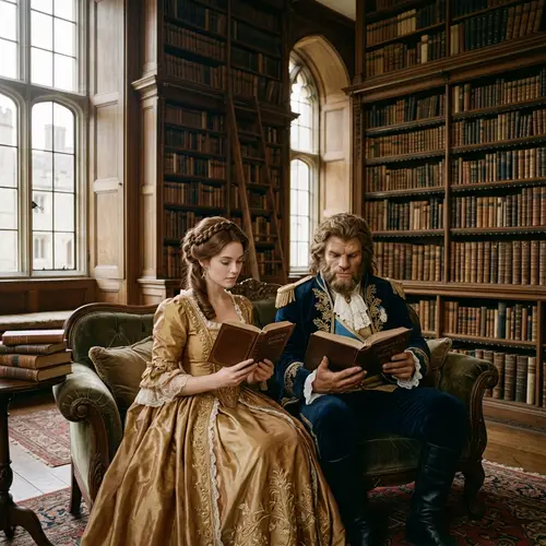 Vintage Fairy Tale Characters Reading in Library | Tranquil Scene