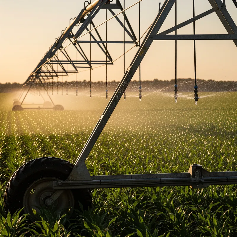 Irrigation Machine Spraying Water on Fields