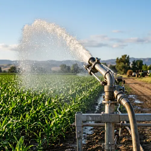 Irrigation Machine Spraying Water on Fields