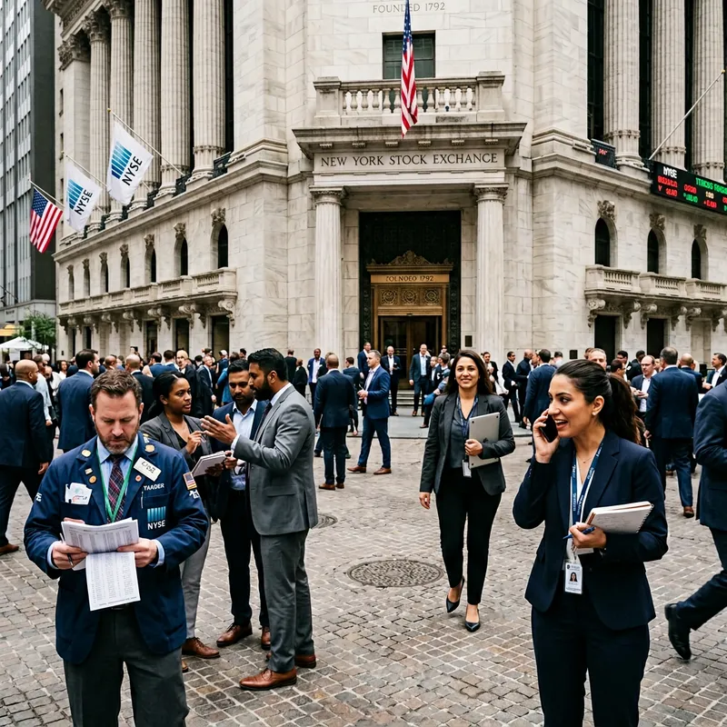 Stock Market Traders in Front of Exchange | Diverse Trading Scene