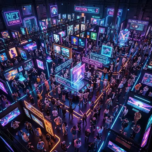 Frenzied Cyberpunk Digital Art Exhibition | Neon Lights & NFT Bidding