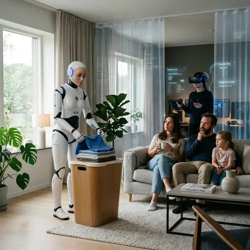 Futuristic Living Room Design with Humanoid Robot NEO