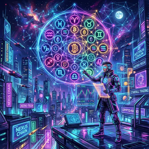 Astrology & Cryptocurrency Digital Art: Futuristic Cyberpunk