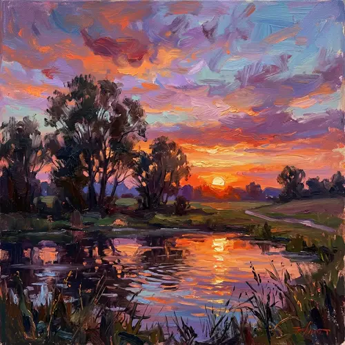 Impressionistic Sunset Art Scene