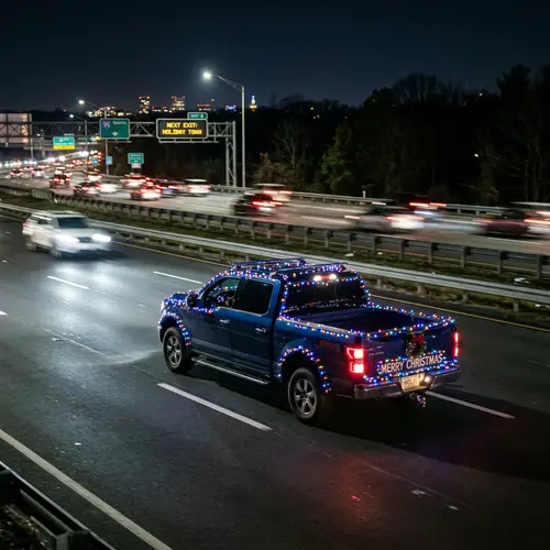 Christmas Truck on Highway at Night