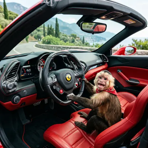 Monkey in Ferrari: Luxury Red Interior | High-Speed Engineering