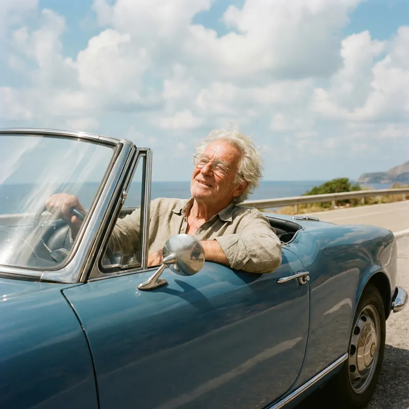 Vintage Blue Car with Jose Mujica