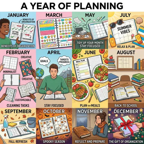 Yearly Planner Collage: Monthly Themes for Organization