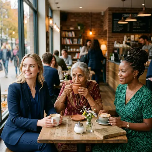 Diverse Women Enjoying Coffee in Cultural Attire