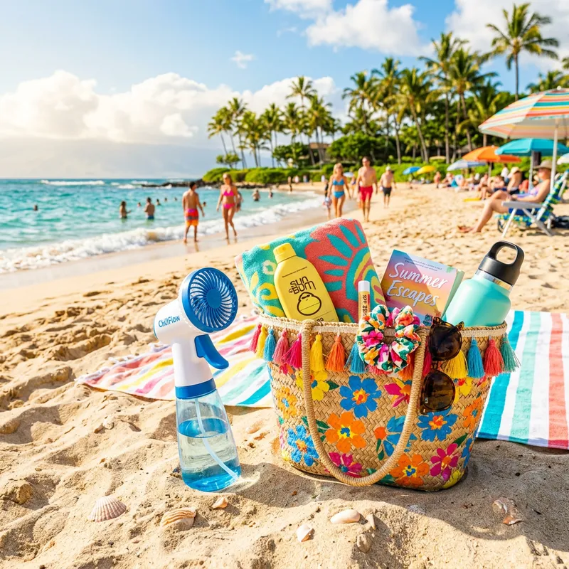 Dynamic Beach Scene with Colorful Essentials | Tropical Getaway Dynamic Beach Scene with Colorful Essentials | Tropical Getaway