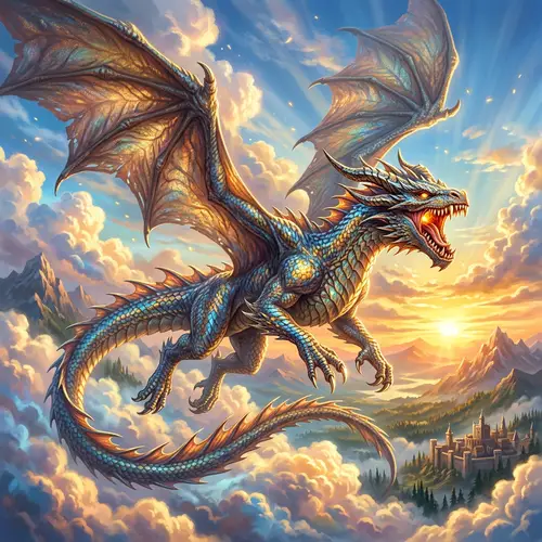 Mystical Dragon Soaring Through Vivid Sky | Image